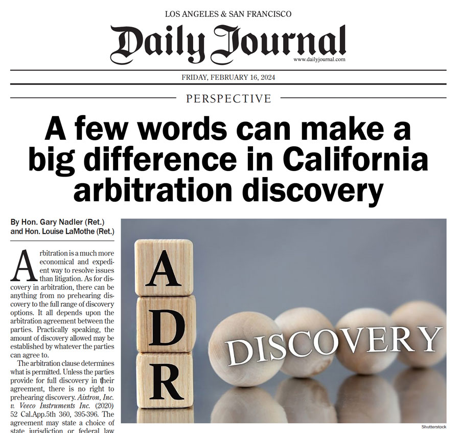 A few words can make a big difference in California arbitration discovery. Daily journal